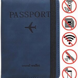 Skórzane etui na paszport praktyczne z Rfid pakiet kart sim Niebieski