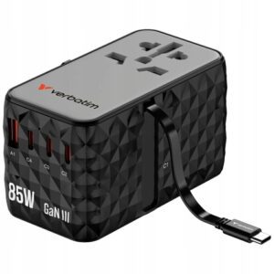 Verbatim Adapter podróżny Eu/uk/us GaN USB-A/3xUSB-C Pd 85W CNT-02 czarny