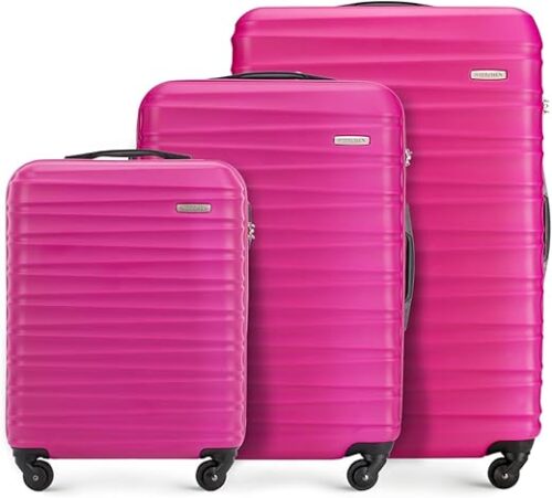 WITTCHEN Walizka podróżna, bagaż podręczny, bagaż kabinowy, walizka na kółkach, twarda obudowa z tworzywa ABS, z 4 kółkami, zamek szyfrowy, uchwyt teleskopowy Groove Line, Rosa, Koffer-Set 3tlg.,